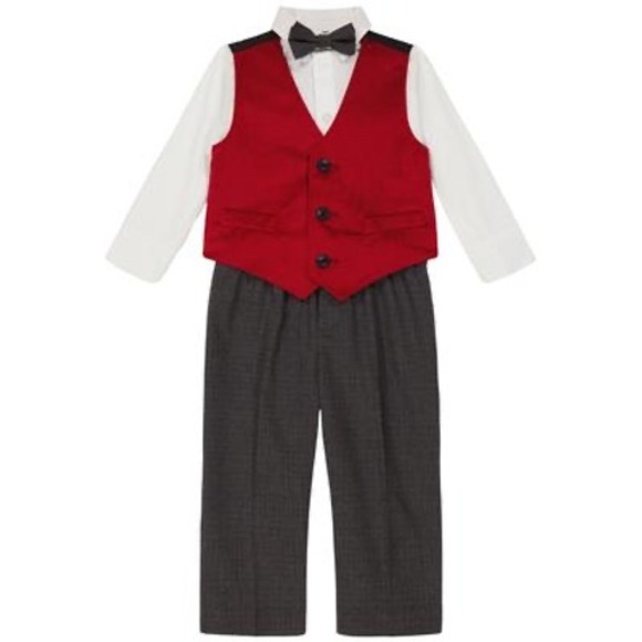Nautica Baby Boys Red/Black Velvet Vest, Shirt, Bow-Tie and Pants Set Size 24M - Picture 1 of 9